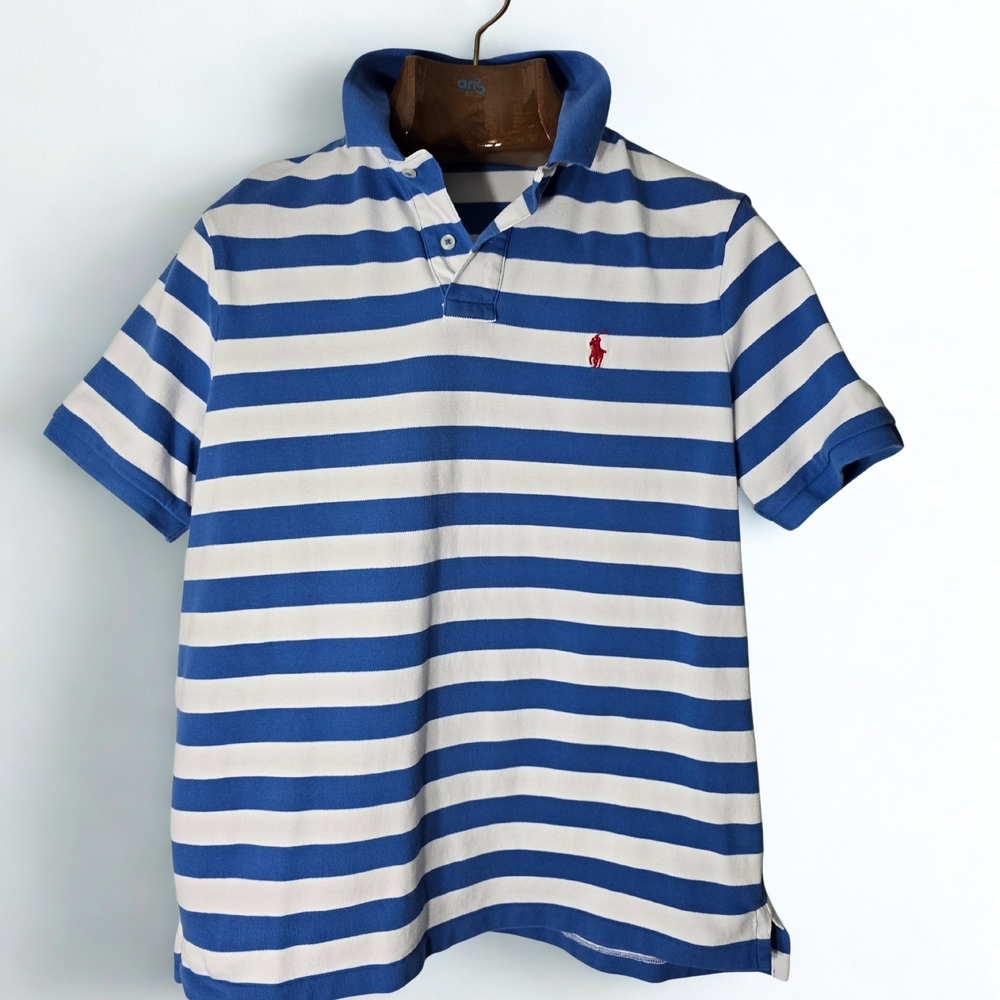 Ralph Lauren Striped Polo in Blue and White Preppy Backyard BBQ Collegiate